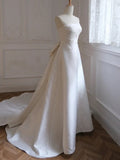 Niulatu Ball Gown Strapless Sleeveless Long White Satin Wedding Dresses SD2111