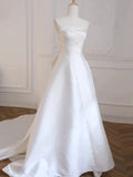 Niulatu Ball Gown Strapless Sleeveless Long White Satin Wedding Dresses SD2111