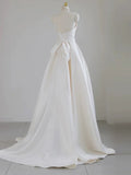 Niulatu Ball Gown Halter Neckline Satin Pleats White Wedding Dresses SD2113