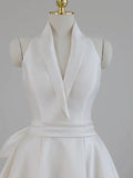 Niulatu Ball Gown Halter Neckline Satin Pleats White Wedding Dresses SD2113