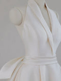 Niulatu Ball Gown Halter Neckline Satin Pleats White Wedding Dresses SD2113