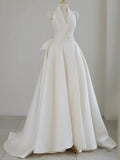 Niulatu Ball Gown Halter Neckline Satin Pleats White Wedding Dresses SD2113