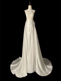 Niulatu Sheath High Neckline Satin Lace Ivory Wedding Dresses SD2114
