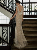 Niulatu Sheath V Neckline Cap Sleeves Lace Ivory Wedding Dresses SD2115