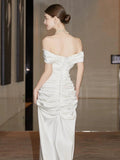 Niulatu Mermaid Off The Shoulder Short Sleeves Long White Wedding Dresses SD2116
