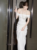 Niulatu Mermaid Off The Shoulder Short Sleeves Long White Wedding Dresses SD2116