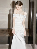 Niulatu Mermaid Off The Shoulder Short Sleeves Long White Wedding Dresses SD2116