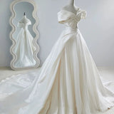 Niulatu Ball Gown Off The Shoulder Long White Satin Wedding Dresses SD2117