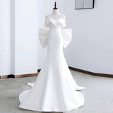 Niulatu Mermaid Off The Shoulder Long White Satin Wedding Dresses SD2118
