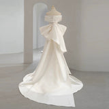 Niulatu Mermaid Off The Shoulder Long White Satin Wedding Dresses SD2118