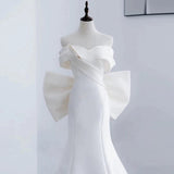 Niulatu Mermaid Off The Shoulder Long White Satin Wedding Dresses SD2118
