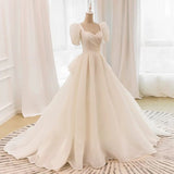 Niulatu Ball Gown Sweetheart Short Sleeves Long White Wedding Dresses SD2119