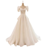 Niulatu Ball Gown Sweetheart Short Sleeves Long White Wedding Dresses SD2119