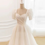 Niulatu Ball Gown Sweetheart Short Sleeves Long White Wedding Dresses SD2119
