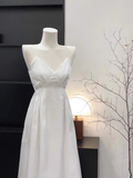 Niulatu A Line Straps Silk Chiffon White Long Women's Holiday Dresses SD211