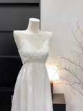 Niulatu A Line Straps Silk Chiffon White Long Women's Holiday Dresses SD211