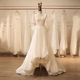 Niulatu High Low Square Neckline Long White Satin Wedding Dresses SD2120