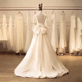 Niulatu High Low Square Neckline Long White Satin Wedding Dresses SD2120