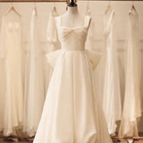 Niulatu High Low Square Neckline Long White Satin Wedding Dresses SD2120