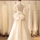 Niulatu High Low Square Neckline Long White Satin Wedding Dresses SD2120