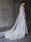 Niulatu Mermaid Off The Shoulder Long Sleeves White Lace Wedding Dresses SD2122