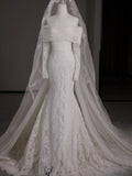 Niulatu Mermaid Off The Shoulder Long Sleeves White Lace Wedding Dresses SD2122
