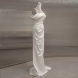 Niulatu Mermaid Off The Shoulder Short Sleeves White Satin Wedding Dresses SD2123