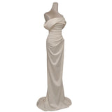 Niulatu Mermaid Off The Shoulder Short Sleeves White Satin Wedding Dresses SD2123
