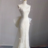 Niulatu Mermaid Sweetheart Lace White Satin Wedding Dresses SD2124