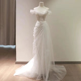 Niulatu Mermaid Off The Shoulder Tulle White Wedding Dresses SD2126