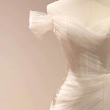 Niulatu Mermaid Off The Shoulder Tulle White Wedding Dresses SD2126