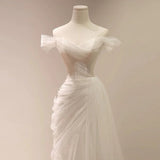 Niulatu Mermaid Off The Shoulder Tulle White Wedding Dresses SD2126