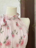 Niulatu A line Scoop Pink Chiffon Flora Holiday Dresses Short Birthday Dress SD212