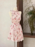 Niulatu A line Scoop Pink Chiffon Flora Holiday Dresses Short Birthday Dress SD212