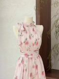 Niulatu A line Scoop Pink Chiffon Flora Holiday Dresses Short Birthday Dress SD212
