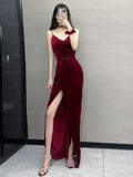 Niulatu Mermaid Spaghetti Straps Burgundy Long Prom Dress Evening Dress Formal Dress SD2132