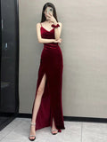 Niulatu Mermaid Spaghetti Straps Burgundy Long Prom Dress Evening Dress Formal Dress SD2132