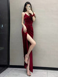 Niulatu Mermaid Spaghetti Straps Burgundy Long Prom Dress Evening Dress Formal Dress SD2132