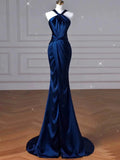 Niulatu Mermaid Halter Navy Blue Long Prom Dress Evening Dress Formal Dress SD2135