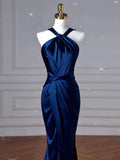 Niulatu Mermaid Halter Navy Blue Long Prom Dress Evening Dress Formal Dress SD2135