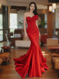 Niulatu Mermaid Sweetheart Satin Long Red Prom Dress Evening Dress Formal Dress SD2137