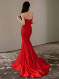 Niulatu Mermaid Sweetheart Satin Long Red Prom Dress Evening Dress Formal Dress SD2137