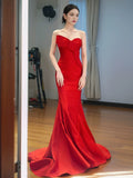 Niulatu Mermaid Sweetheart Satin Long Red Prom Dress Evening Dress Formal Dress SD2137