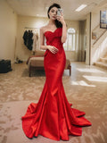 Niulatu Mermaid Sweetheart Satin Long Red Prom Dress Evening Dress Formal Dress SD2137