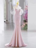Niulatu Mermaid Spaghetti Straps Pink Long Prom Dress Evening Dress Formal Dress SD2138