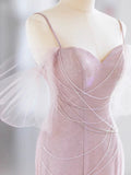 Niulatu Mermaid Spaghetti Straps Pink Long Prom Dress Evening Dress Formal Dress SD2138