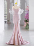 Niulatu Mermaid Spaghetti Straps Pink Long Prom Dress Evening Dress Formal Dress SD2138
