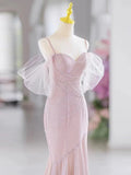 Niulatu Mermaid Spaghetti Straps Pink Long Prom Dress Evening Dress Formal Dress SD2138