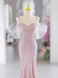 Niulatu Mermaid Spaghetti Straps Pink Long Prom Dress Evening Dress Formal Dress SD2138