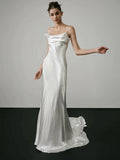 Niulatu Mermaid Spaghetti Straps White Lace Wedding Dresses SD2139